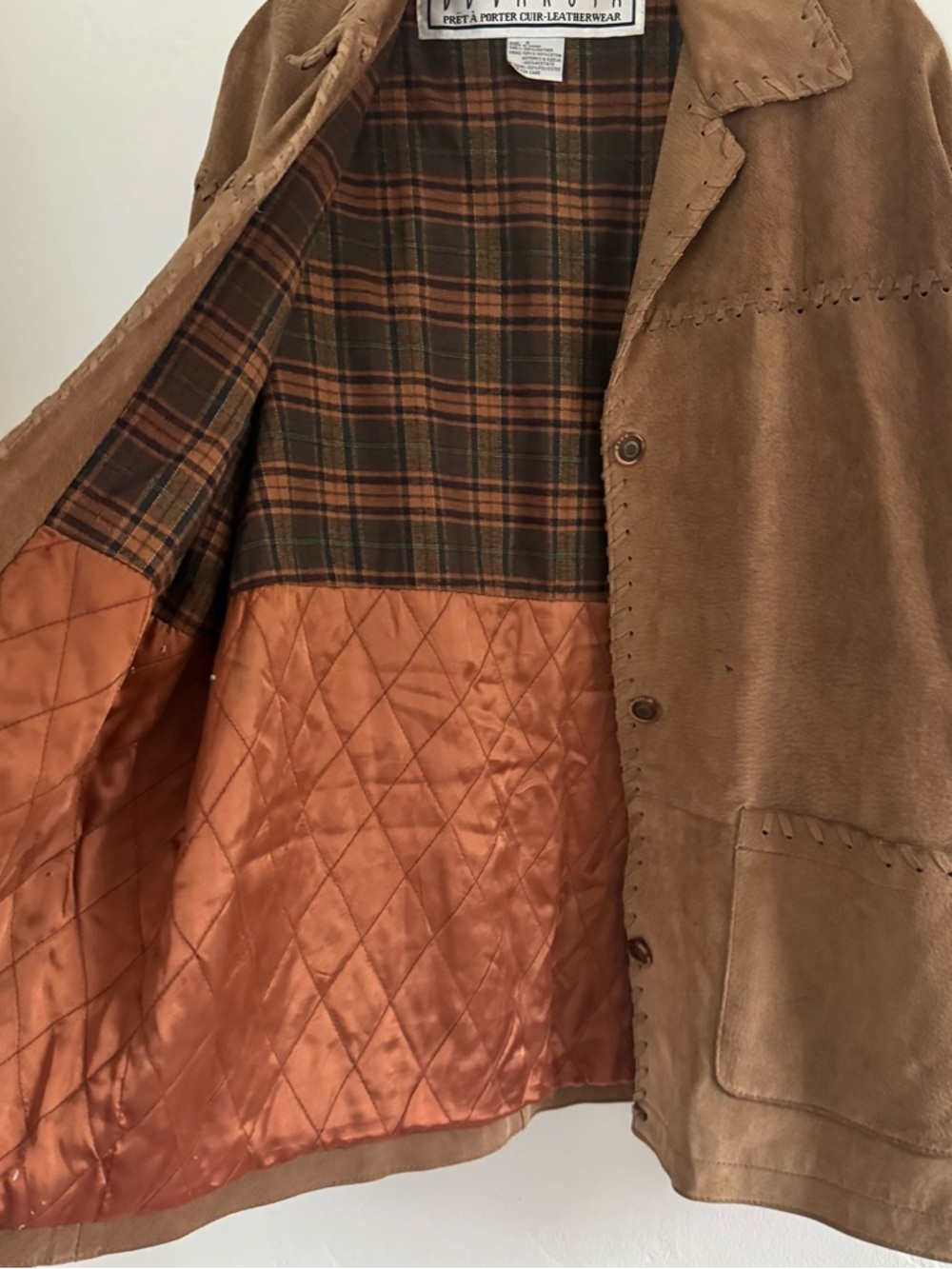 Vintage BB Dakota Tan Brown 100% Suede Leather Jacket Oversized Western Boho - Picture 11 of 13